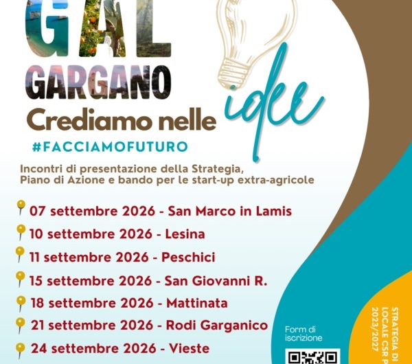 Calendario incontri GAL Gargano per bando imprese extra-agricole, opportunità di sviluppo locale.