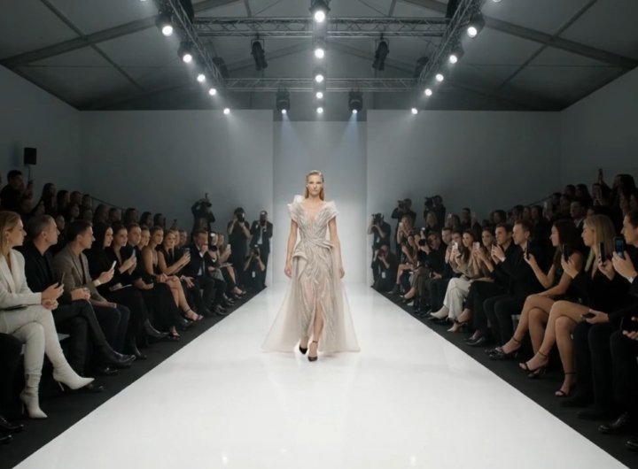 Passerella di moda all'aperto a Vieste con pubblico e luci serali.