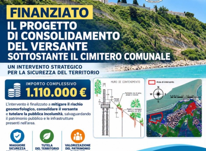 Veduta panoramica di Rodi Garganico con il mare e il centro abitato, simbolo della sicurezza del territorio.